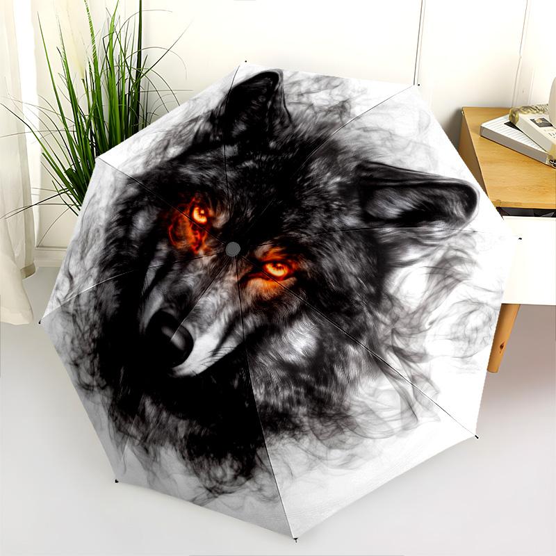 Rauchwolf-Muster, automatisch faltbarer Regenschirm, tragbares und faltbares Design, 8 Speichen, ein Weihnachts- oder Geburtstagsgeschenk.