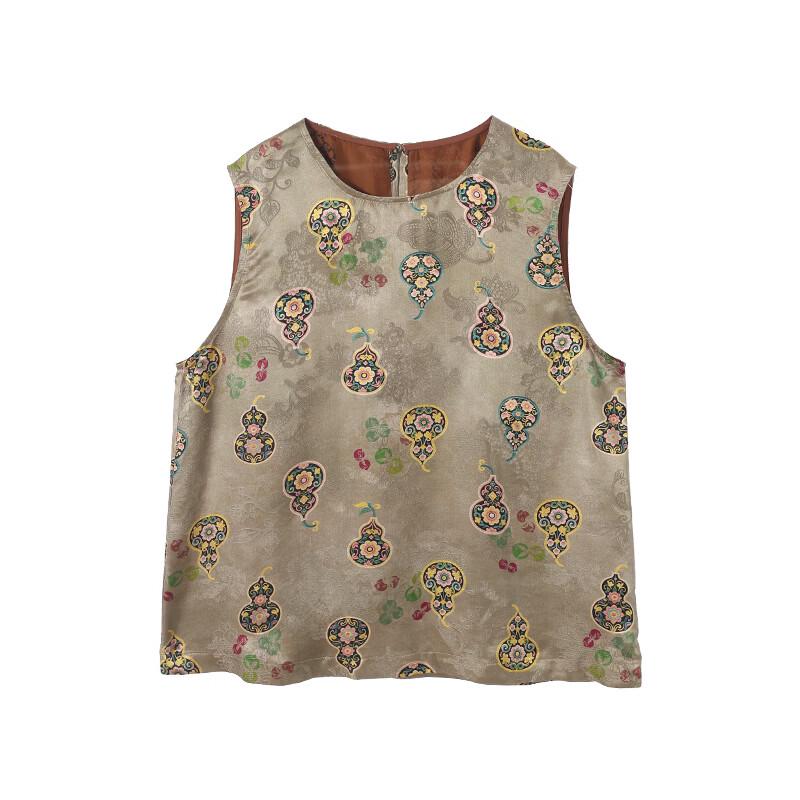 Camicia da donna SOFSIL, nuovo stile cinese, misto seta, senza maniche, stampata