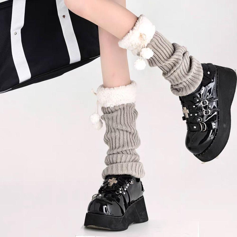 Lamb Wool Knitted Leg Warmers Furball Leg Cover Unique Ruffle Socks Winter