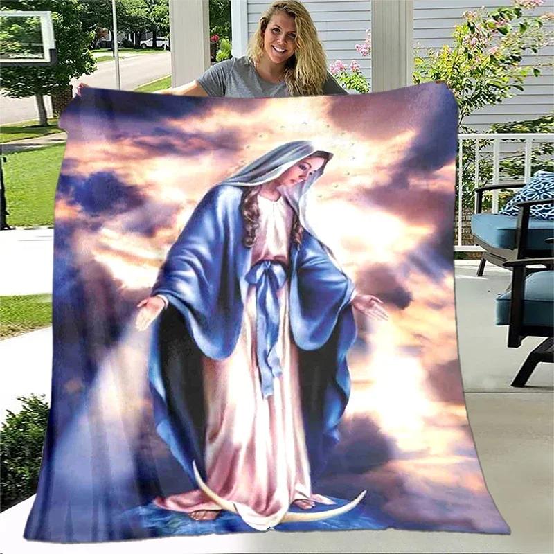 Jezus Dziewica Maria Miękki Koc do Rzucania Pościel Flanelowy Salon/Sypialnia Ciepły Koc Koc z Wizerunkiem Dziewicy Maryi Koc z Krzyżem Dom