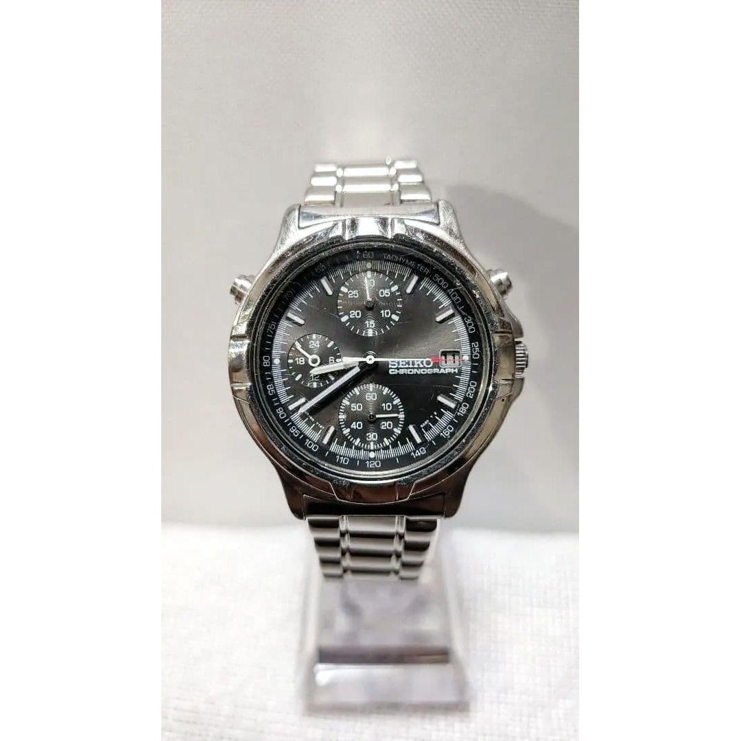 SEIKO 7T27-6A50 Chronograph Black Dial Genuine Belt Working Item