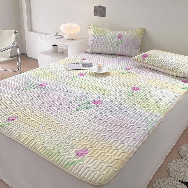 Thai Latex Summer Mat Three-piece Set Printed Summer Ice Silk Summer Mat Washable Folding Cool Feeling Mat