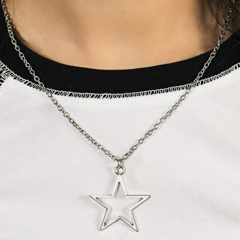 Gothic Pentagram Pendant Necklace Retro Star Metal Necklaces Punk Five-pointed Star Jewels Cool Jewelry Accessories Gift Giving