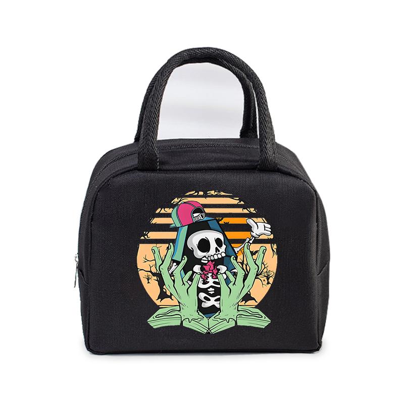 Skull Reading Books Print Lunch Bag Men and Women Vintage Style Graphics Thermal Handbags Thickened Insulation Lunch Box Bag