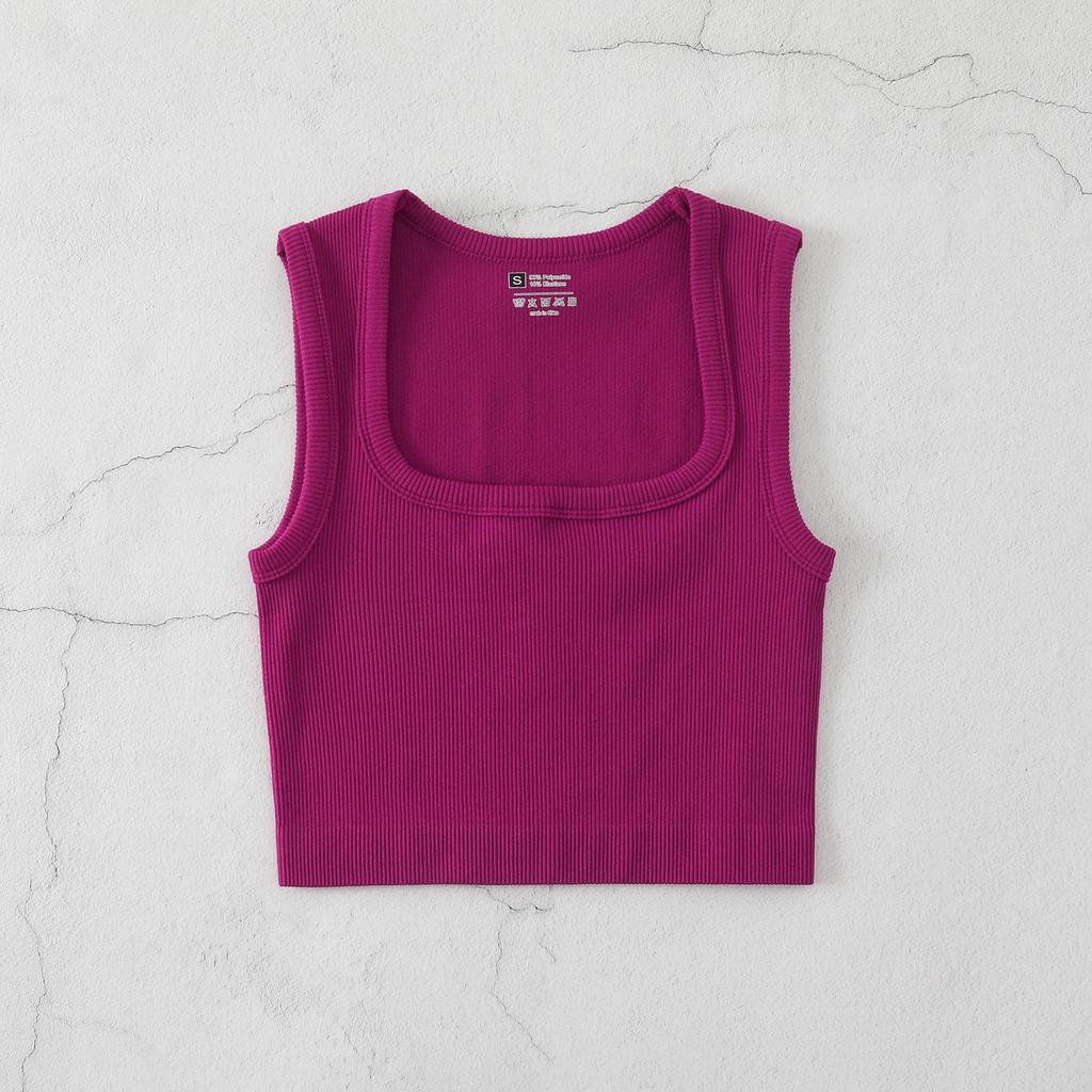 Plus Size Quick-Dry Ribbed Yoga Sports Tank with Square Neck