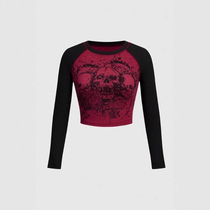 2026 Autumn/Winter Retro Street Style Y2K Printed Slim Fit Women's Tops