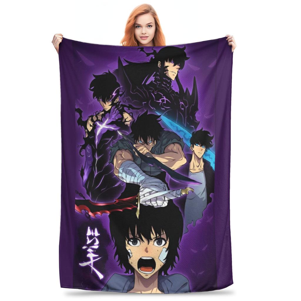 Solo S-ung Jin-woo Leveling Blankets Anime Solo Leveling Plush Vintage Breathable Throw Blankets for Home Winter