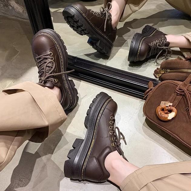 Grape mother autumn and winter new thick-soled small leather shoes for women to wear high-end British style loafers for small women