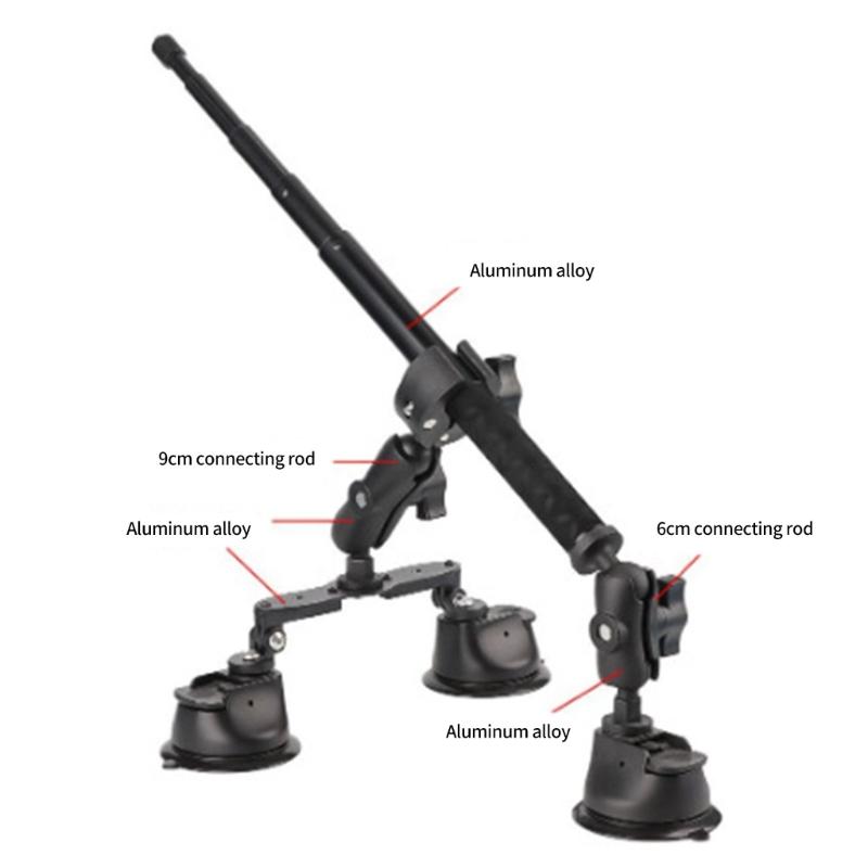 Nastavitelný držák na kameru do auta se 3 přísavkami a 1,2m ramenem pro natáčení videa z pohledu třetí osoby