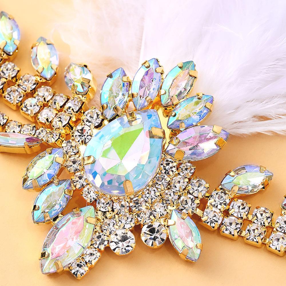 Vintage Exquisite Feather Headband Elegant Women Accessories Performance Show Crystal Sequin Masquerade Hair Band Rhinestone New