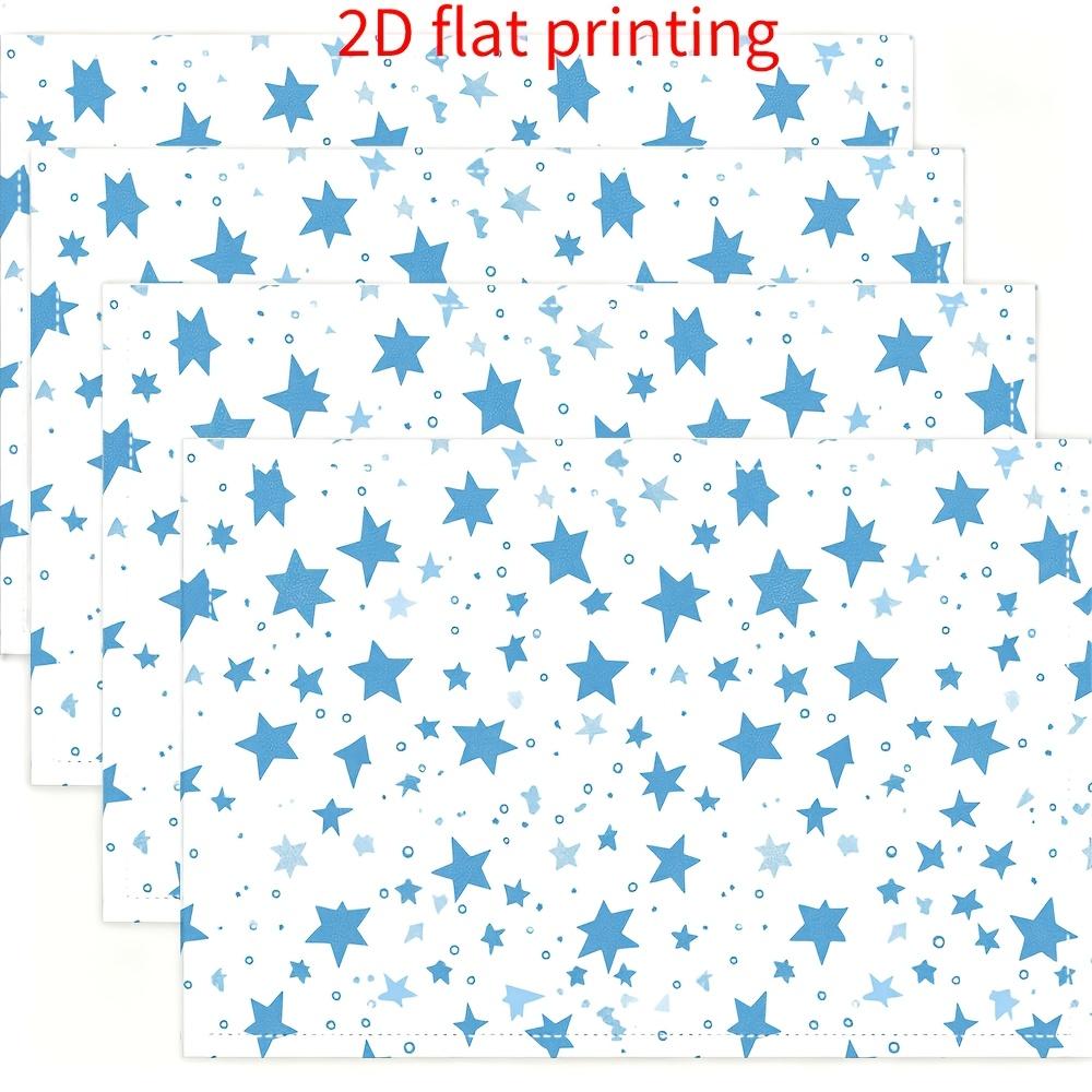 

Set of 4 Square Placemats White Blue Star Print Thin Polyester 12x18 Inch for Minimalist Dining Holiday Home Decor 30x45cm-4PC