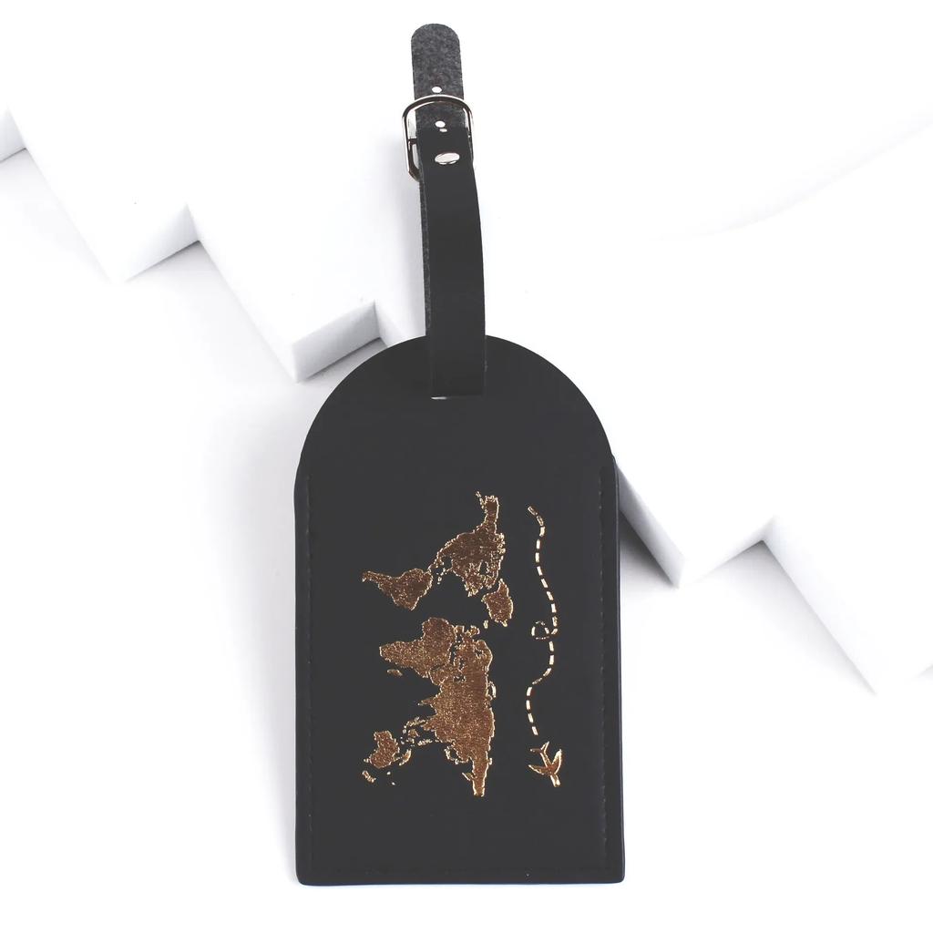 PU Leather Map Pattern Luggage Tags Men Women Baggage Name Tags Suitcase Address Label Holder Travel Tag Travel Accessories