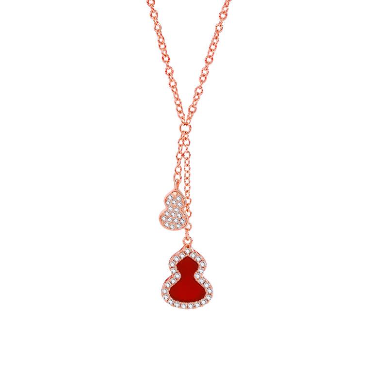 S925 Sterling Silver Gourd Necklace: Women's Chinese Style Red Agate Tassel Pendant Chain