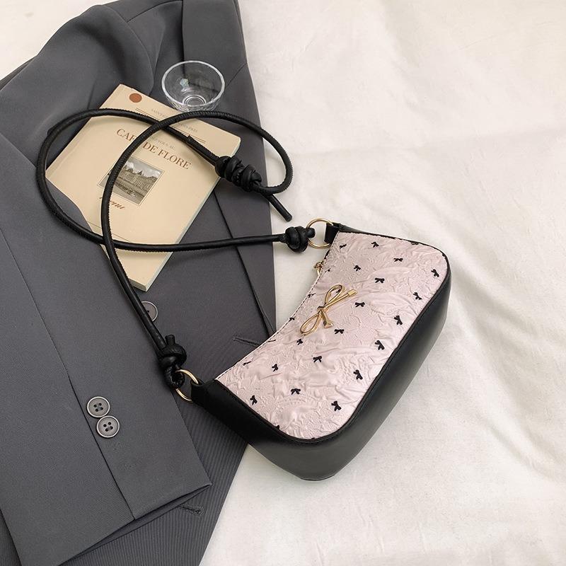 Pink Bow Crescent Armpit Bag Women's Summer New High-end Light Luxury Niche Shoulder Small Square Bag