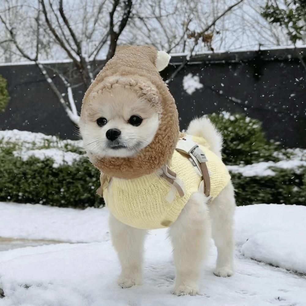 Cute Warm Pet Head Cover Comfortable Soft Plush Pet Headgear Noise Protection with Ball Pet Transformation Hat Autumn Winter