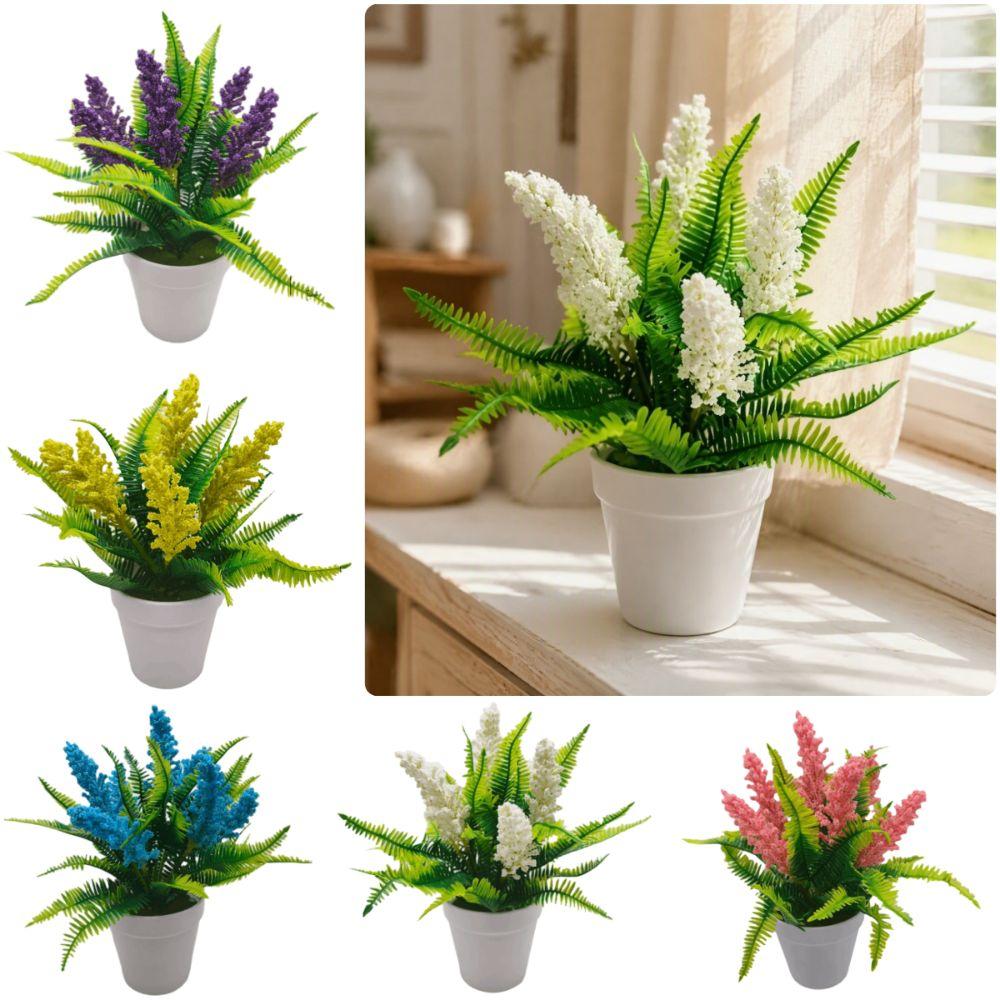 Plastic Artificial Lavender Bonsai Multicolor Faux Lavender Flower Potted Plant Home Decoration