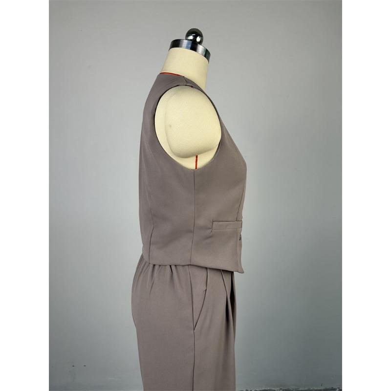 Women's V-Neck Sleeveless Vest Vest Draped Wide Leg Western Pants Casual Suit