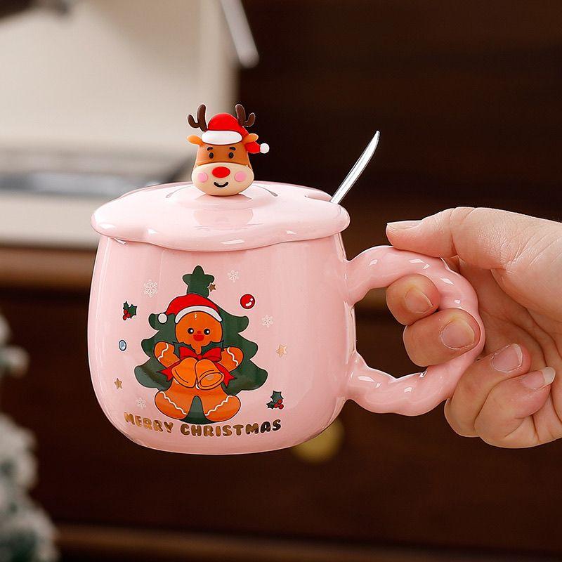 Cartoon Cup Cute Elk Mark Cup with Lid Wedding Couple Personalized Children's Christmas Gift Drinkware