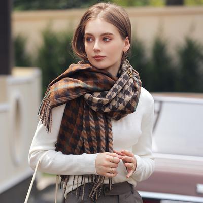 Neuer Winter-Schal mit Fransen, Imitation Kaschmir, Verdickt, Warm, Hahnentritt-Muster, für Damen
