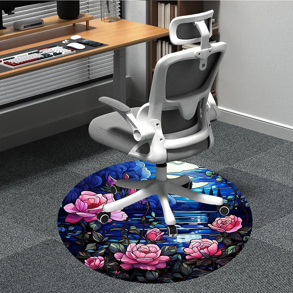 

1pc Stained Glass Roses Chair Carpet for Office Non-Slip, Machine Washable Rug for Office, Room - Polyester, Machine Made yy251029172 80cm by 80cm