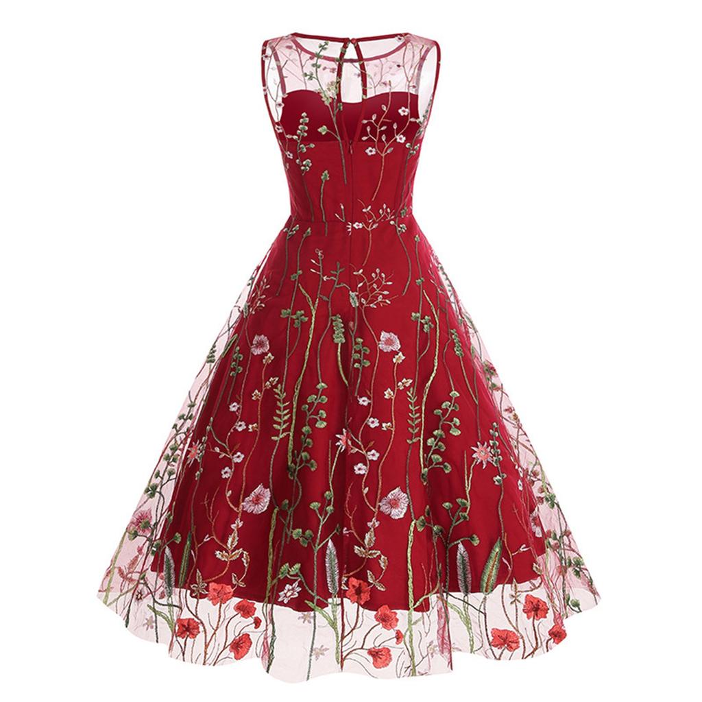 Women Party  Wave Point Color Sleeveless Retro Dress Sleeve Grenadine Dress