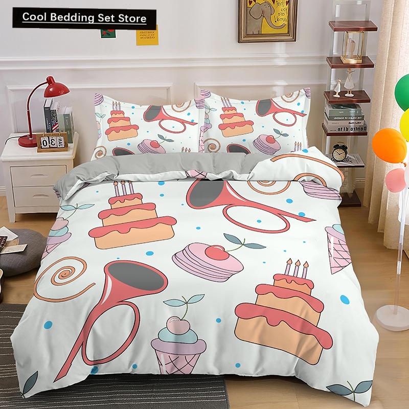 Coffee Cake King Queen Duvet Cover Lovely Afternoon Tea Drawing Bedding Set For Adult Western Drink 2/3Pcs Polyester Quilt Cover