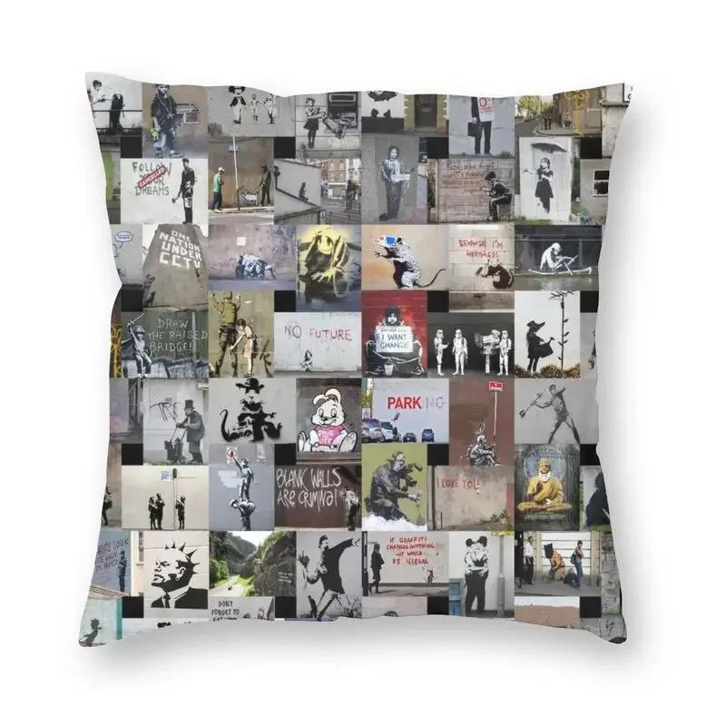 Banksy Uncovering Graffiti Pillow Cover Home Decor Cushion Sofa Street Art Cushion Cover Throw Pillow for Car Decorative Cushoin