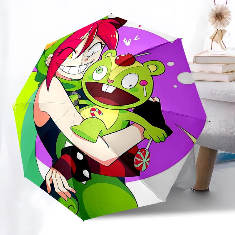 1 Stück Outdoor-Schirm mit süßem Zeichentrickfiguren-Design - Automatisches Öffnen/Schließen, Tragbares 3-Falt-Design, 8-Rippen-Eisenrahmen, Perfektes Geschenk für F