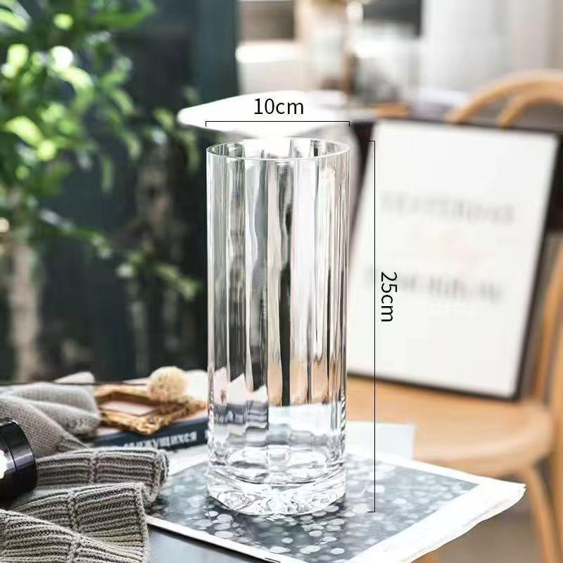 Nordic Light Luxury Crystal White Glass Vase with Wooden Holder for Fresh Flowers - Living Room Decor
