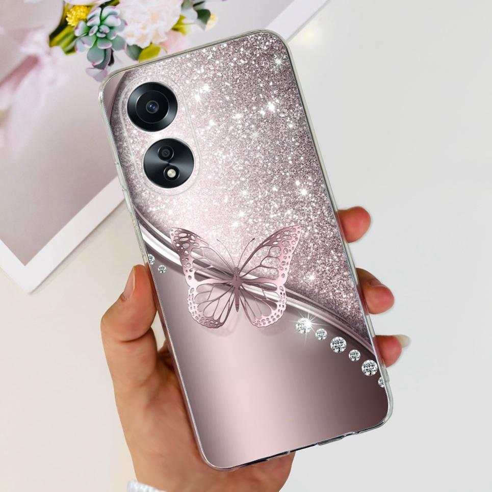 For Cover Oppo A58 4G CPH2577 Case Love Heart Butterfly Cover Shell For Oppo A78 5G 4G CPH2565 Soft Clear TPU Bumper Etui