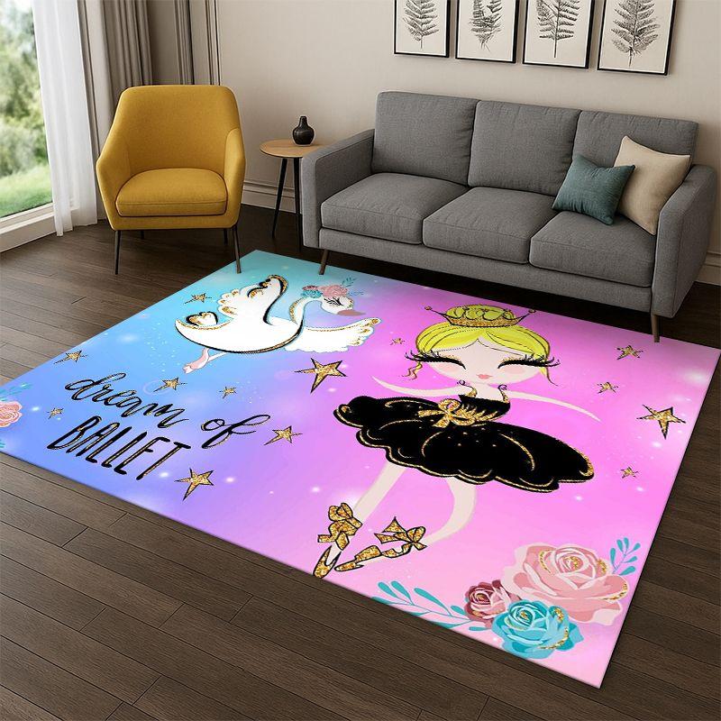 Cartoon Ballet Cute Girl Ballerina Carpet Rug for Bedroom Living Room Sofa Playroom Doormat Home Decor,Kid Area Rug Non-slip