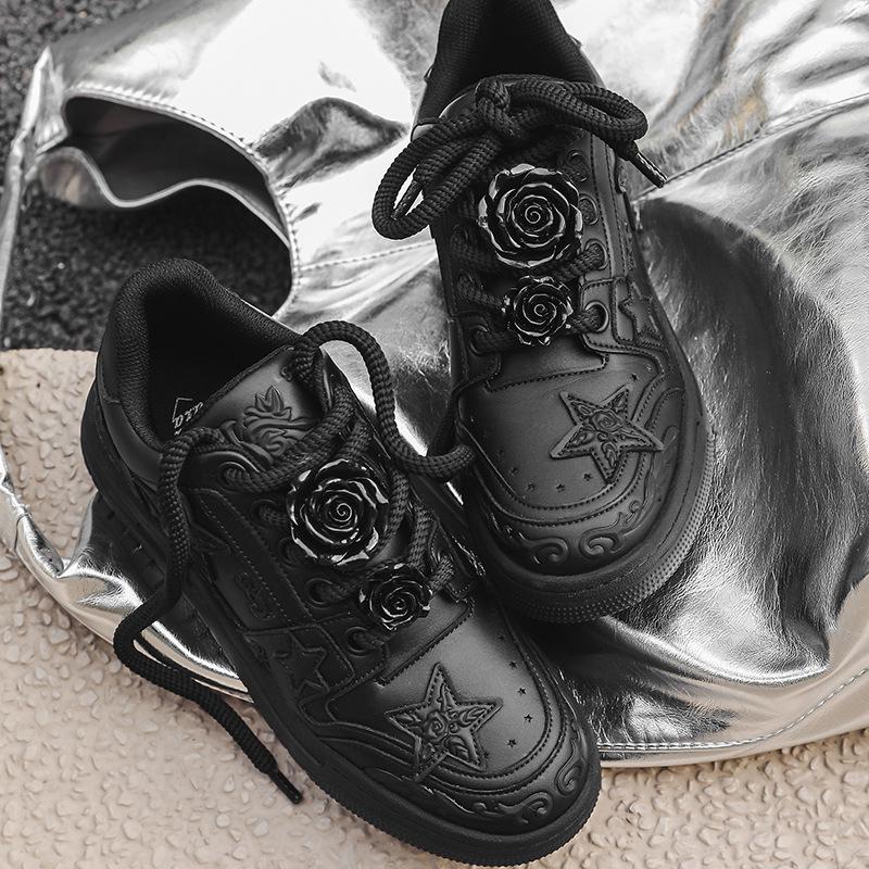 

Тисненые кроссовки с розовыми звездами, осенне-зимние новые нишевые парные туфли, модные универсальные кроссовки на толстой подошве, увеличивающие рост, маленькие белые туфли 44-Male code