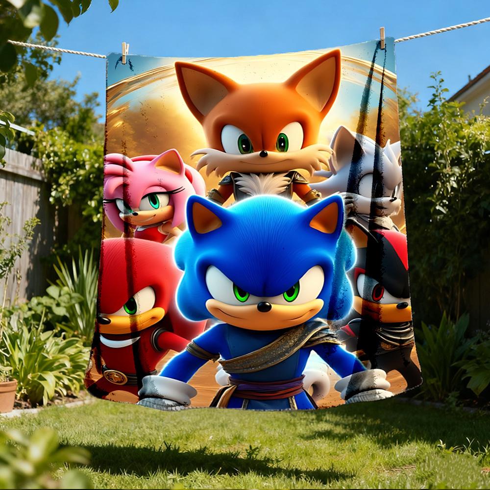 1pc Sonic Outdoor Personalized Flannel Blanket, Soft, Lightweight Personalized Flannel Blanket, Digital Printing,