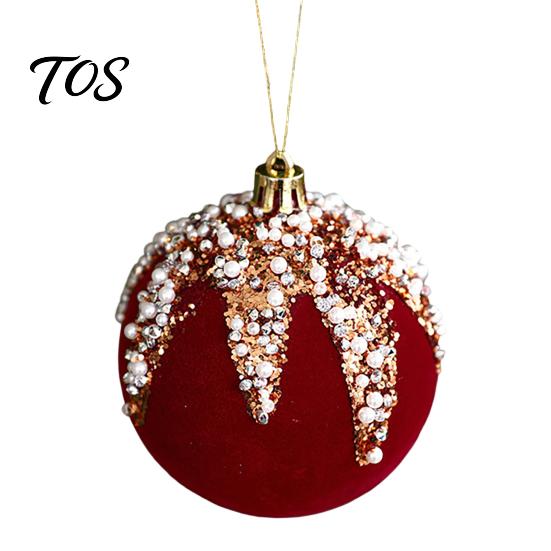Festive Burgundy Party Supplies Velvet Christmas Ball Ornaments, 3.15 Inch Glitter Flocked Tree Ornaments Decoration, Plastic Shatterproof Hanging