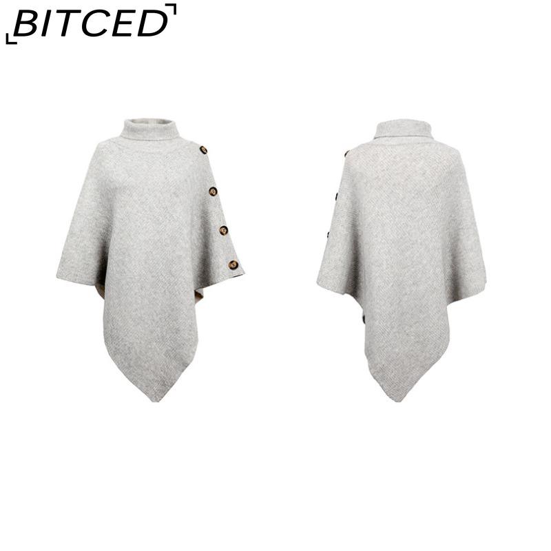 BITCED Autumn/Winter Women's Shawl Cape Sweater Solid-Colour High-Neck Knitted Cardigan