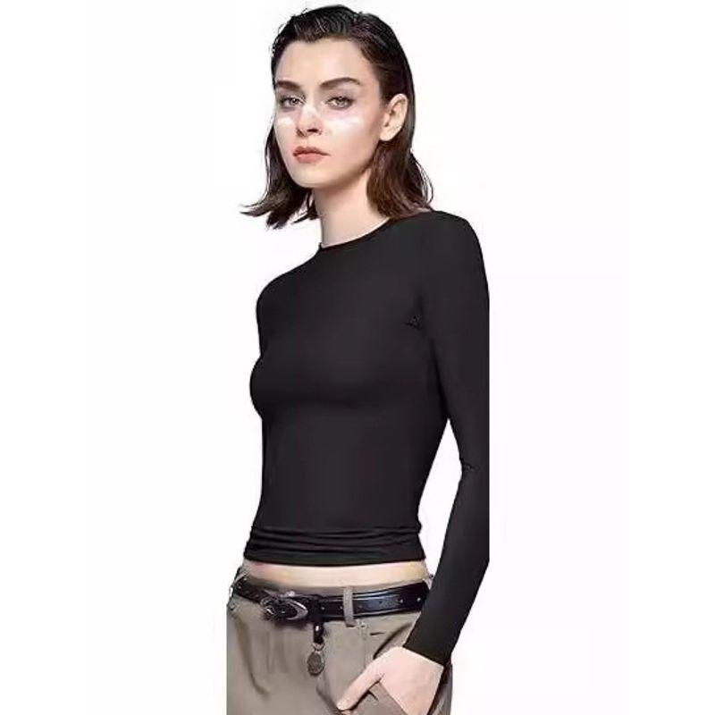 Solid Color round Neck Neck Long Sleeved Top Women Solid round Neck Long sleeve Top