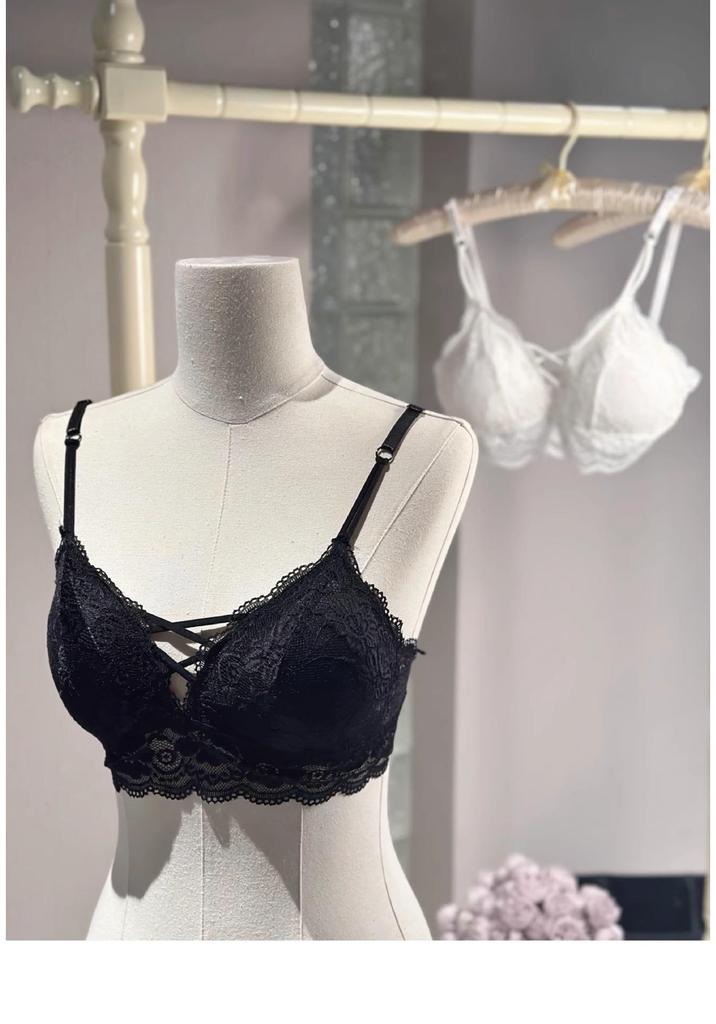 Korean Style Lace Cross Push-up Strapless Bra for Girls - Sexy, Hollow Design with Back Fastening