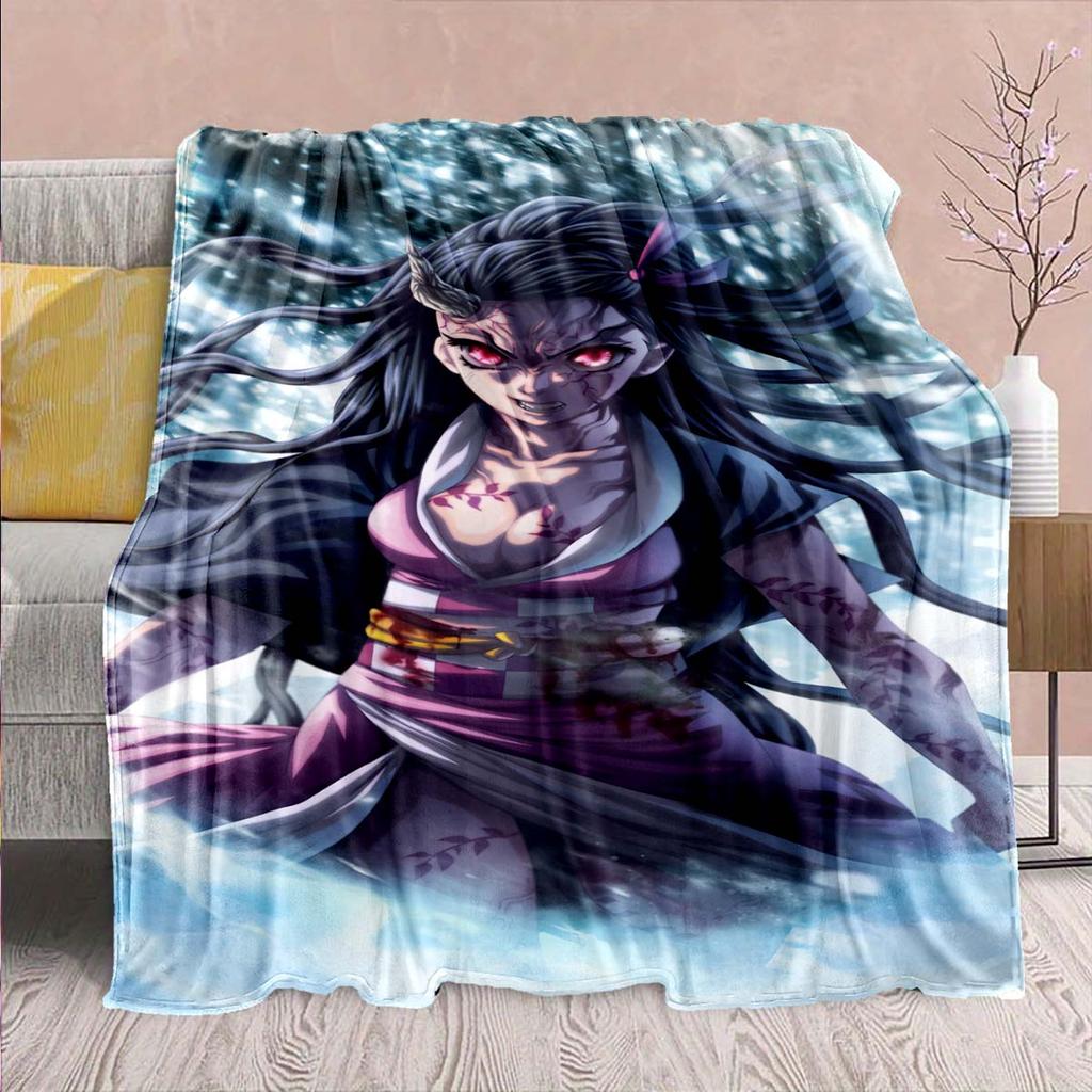 Demon Slayer Anime Flannel Blanket - Soft Warm Perfect for Sofa, Bedding Camping Travel Office Home Decor