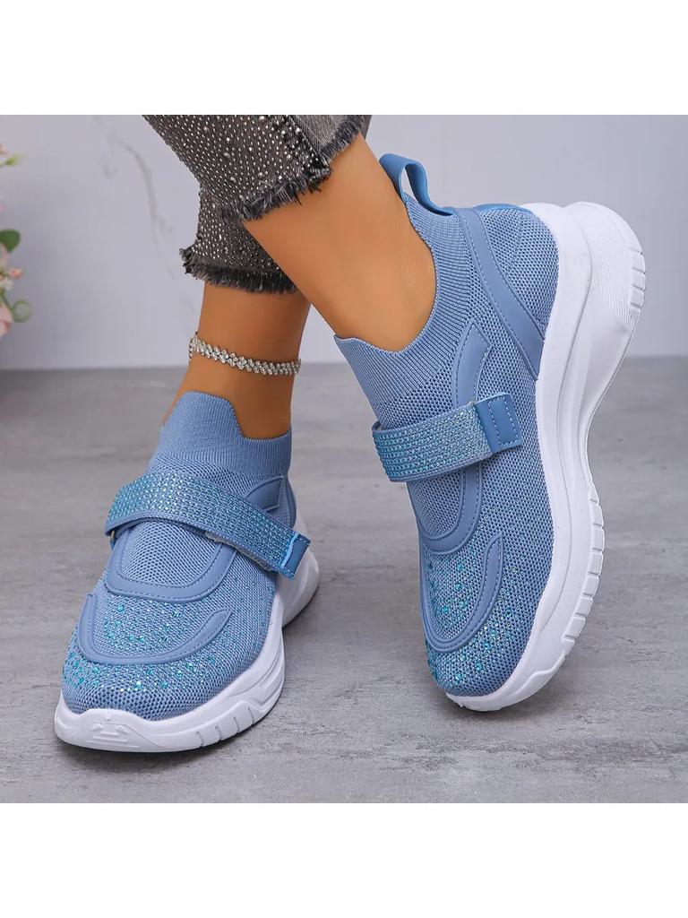 New Platform Lightweight Casual Rhinestone Deep Mouth Round Toe Breathable Single Shoes