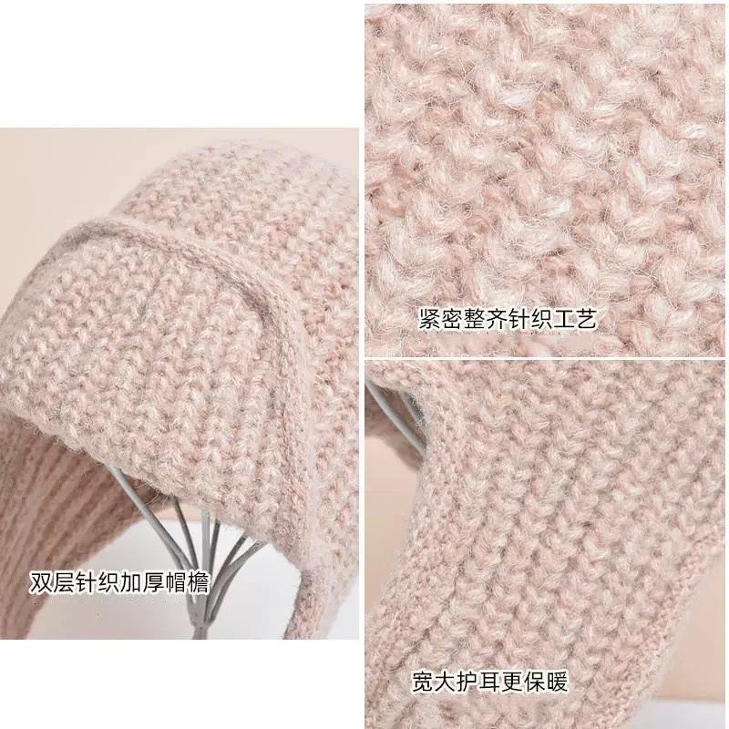 Knitted Hat Women's Autumn and Winter Face Small Lace-up Headgear Wool Flying Hat Versatile Ear Protectors