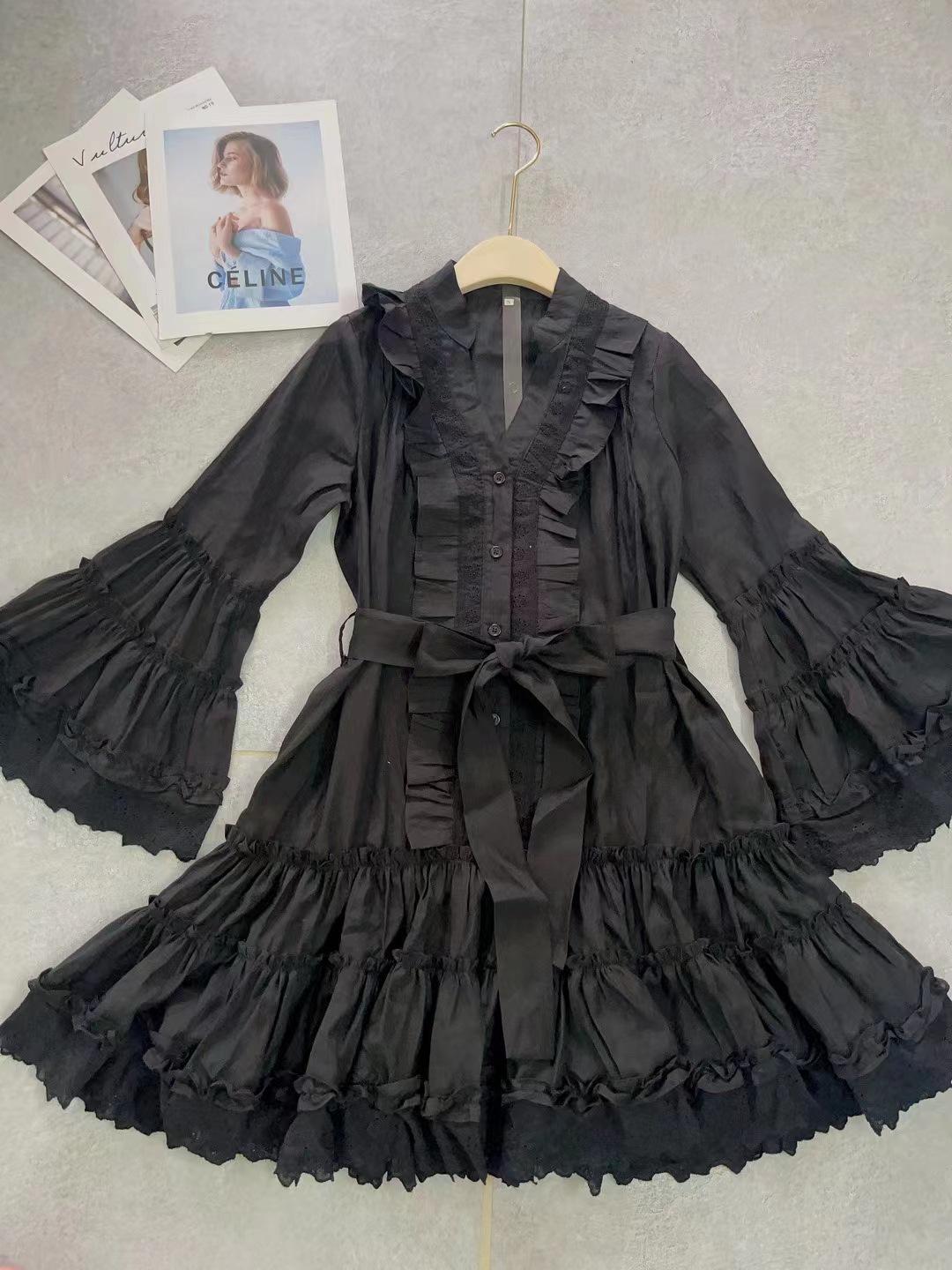 

2023 Платье макси с V-образным вырезом, оборками, рукавами-колокольчиками и поясом для женщин Extra Large чёрный