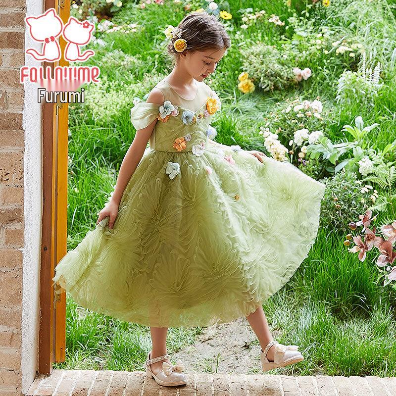 Girls' Forest Style Floral Princess Dress