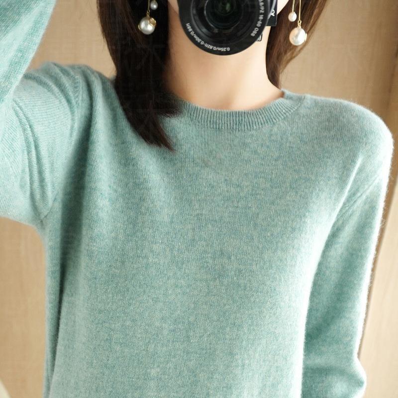 

Осень-зима женские трикотажные свитера с круглым вырезом женские теплые длинные рукава однотонные нижние рубашки кашемировый стиль для поездок на работу XL зелёный