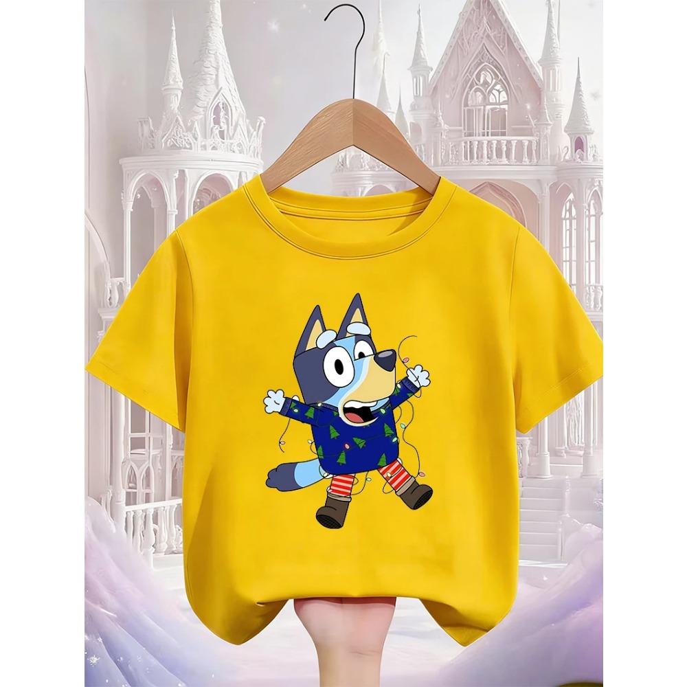 Cute Kawaii Children T Shirt Bluey Popular Print Summer Street Style Fashion Tops For Kids 3-14 Age