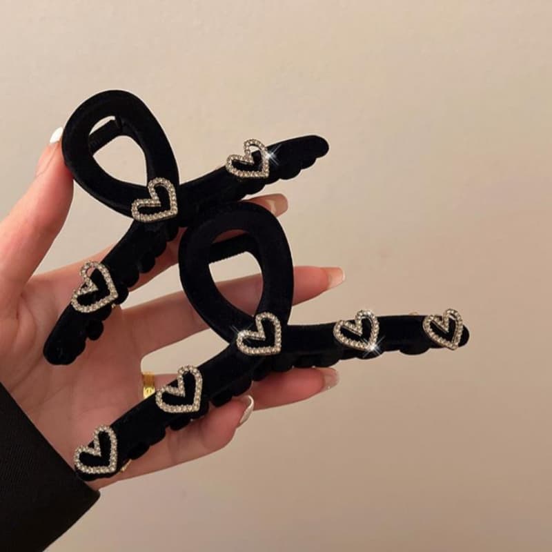 High-Grade Flocking Heart Shape Rhinestone Large Hair Clip Hair Accessories Clip Hairware