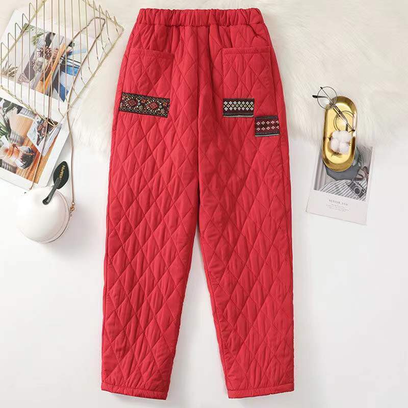 

Rhombic Imitation Down Silk Cotton Pants Retro Patch Harem Pants Women S