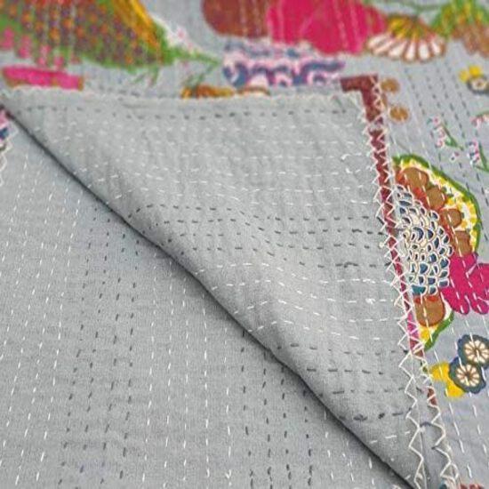 Aizza Trends Handmade Pure Cotton Printed Kantha Quilt  - Traditional Look Bed Spread Kantha Gudri - Vintage Hand Stitch Gudri