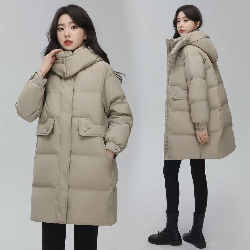 Winter Locker Mode Übergröße Verdickter Baumwollmantel Damen Lange Länge Reine Farbe Jacke