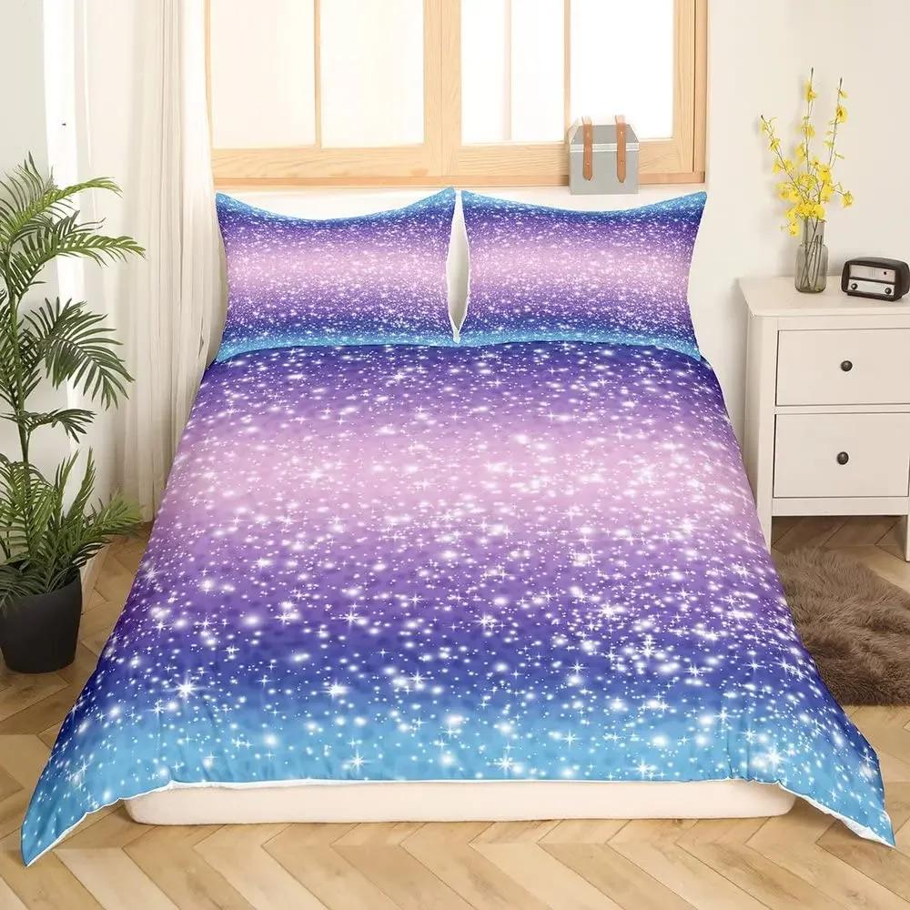 Rainbow Galaxy Duvet Cover Rainbow Quilt Cover Set Colorful Stars Space Psychedelic Polyester Bedding Set Double Queen King Size