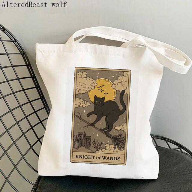 Kadın Alışveriş çantası Balık kedi Tarot Baskılı Kawaii Çanta Harajuku Alışveriş Kanvas Alışveriş Çantası kız çanta Tote Omuz Bayan Çantası